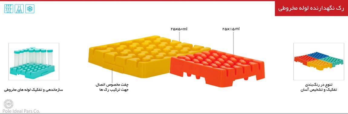 رک نگهدارنده لوله مخروطی (فالکون) 15 میلی‌لیتری 25 خانه برند PIP کد 120139