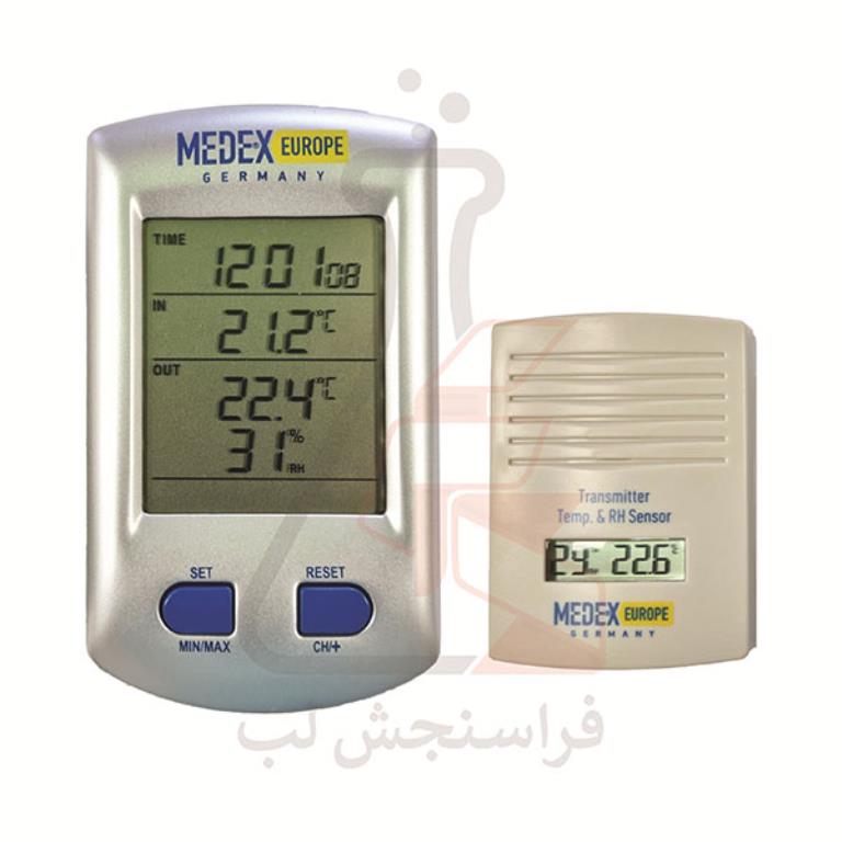 ترموهيدرومتر ديجيتال سنسوردار (داخل و خارج بي سيم) برند MEDEX EUROPE کد E 213 302